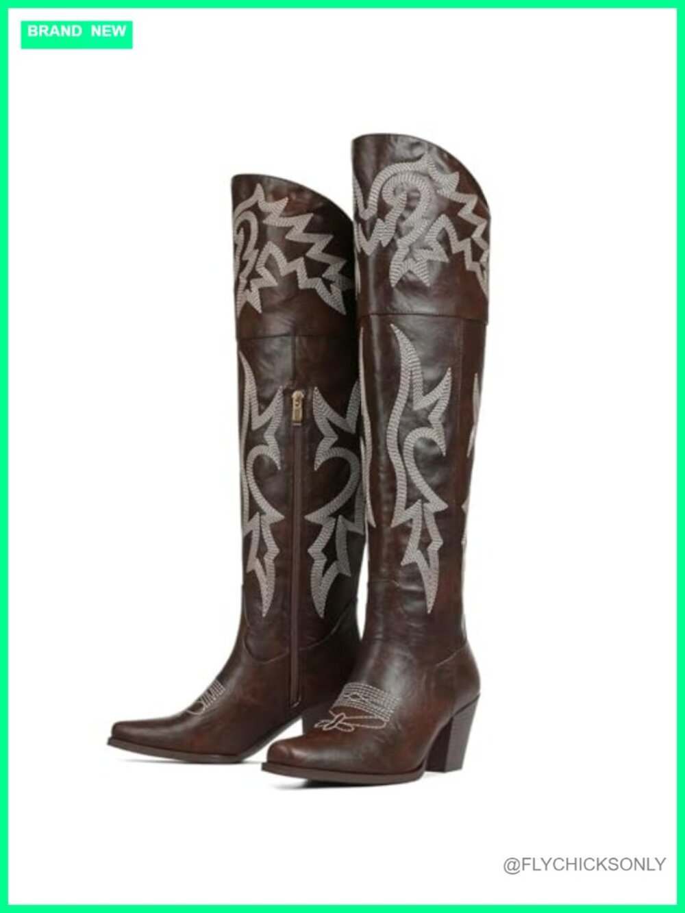 Embroidered Over-the-Knee Cowboy Boots Faux Leather Tall Western